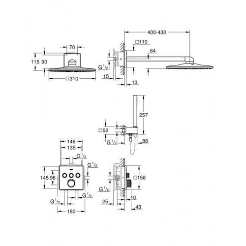 Душевая система скрытого монтажа Grohe Grohtherm SmartControl 3470600A с термостатом, фото 10