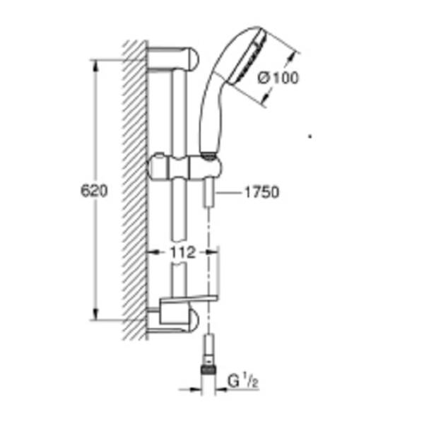 Душевой гарнитур, 2 режима струи Grohe New Tempesta 100 27926001, фото 2