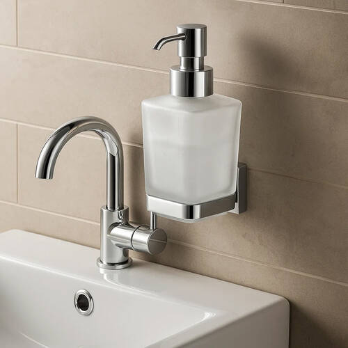 Дозатор для жидкого мыла Аква Родос Leonardo 9933А с держателем хром/белый, фото 5