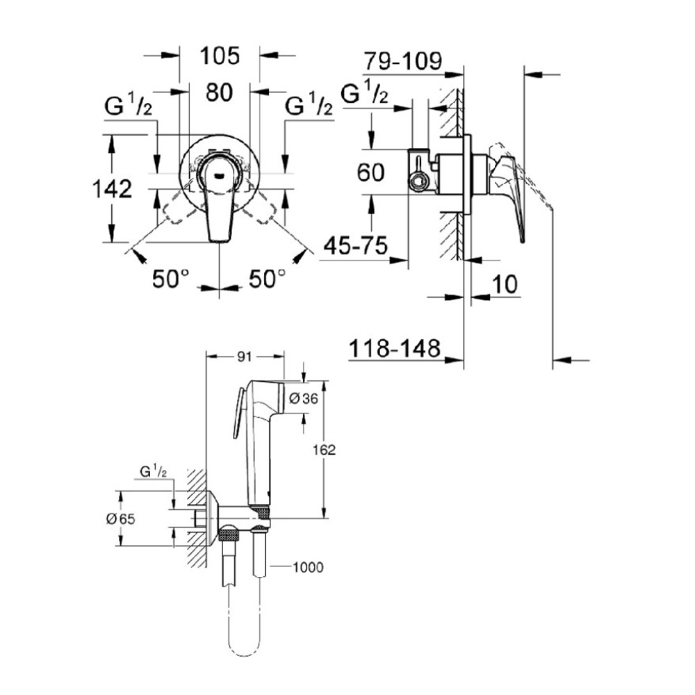 UA12164600 Bau Flow Комплект прихованого монтажу гігієнічного душу (2пак) (1 сорт)