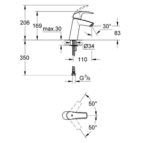 Смеситель для раковины Grohe Eurosmart 23324001, фото 2