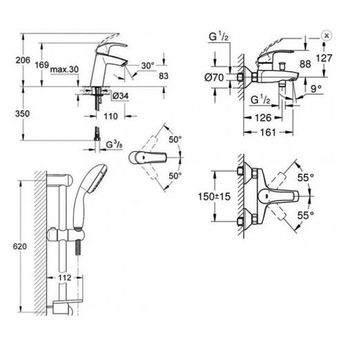 Набір змішувачів для ванної Grohe Eurosmart 123246M, фото 2