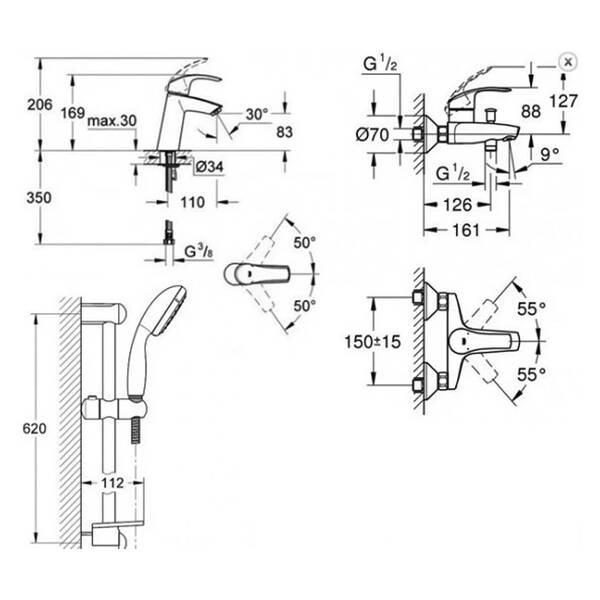 Набір змішувачів для ванної Grohe Eurosmart 123246M, фото 2