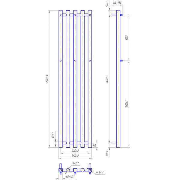 Рушникосушарка комбінована з теном Mario Бітуб 1500х360/320 мм хром (ТЕН TERMA КТХ 300W, блок управління TERMA КТХ 4S), фото 4
