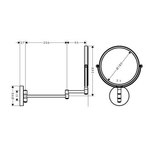 Косметичне дзеркало Hansgrohe Logis Universal 73561000 трикратне збільшення хром, фото 2