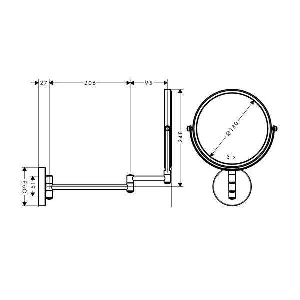 Косметичне дзеркало Hansgrohe Logis Universal 73561000 трикратне збільшення хром, фото 2
