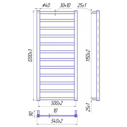 Рушникосушарка водяна Mario Модена 1200х540/500 1200х540 мм полірована нержавіюча сталь, фото 3