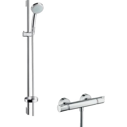 Змішувач для душу термостатичний Hansgrohe Croma 100 Vario/Ecostat Comfort 27035000 з душовим набором і штангою, хром, фото 1
