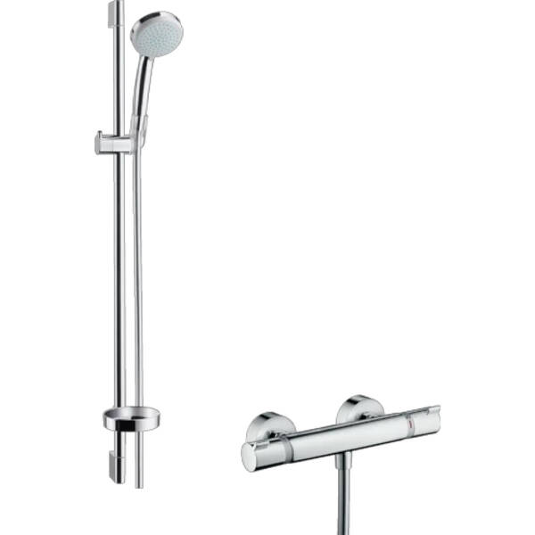 Змішувач для душу термостатичний Hansgrohe Croma 100 Vario/Ecostat Comfort 27035000 з душовим набором і штангою, хром, фото 1