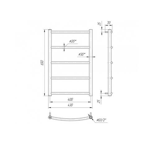 Рушникосушарка водяна Mario Класік НР 650х430/400 650х430 мм хром, фото 2