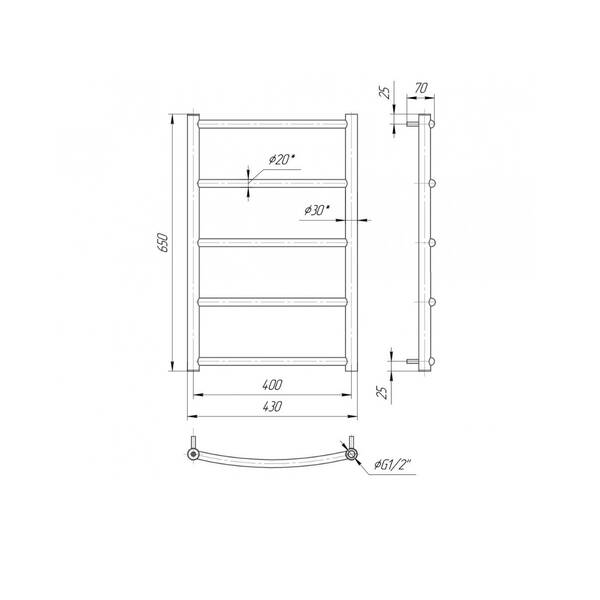 Рушникосушарка водяна Mario Класік НР 650х430/400 650х430 мм хром, фото 2
