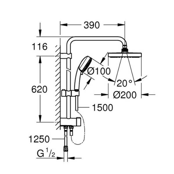 Душова система з перемикачем Grohe New Tempesta System 200 27389002, фото 3