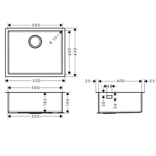 Кухонная мойка Hansgrohe S719-U500 43426800 под столешницу, фото 2