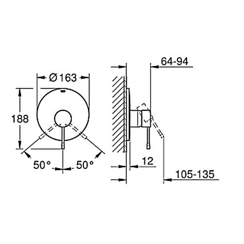 Смеситель скрытого монтажа для душа Grohe Essence 19286001, фото 2