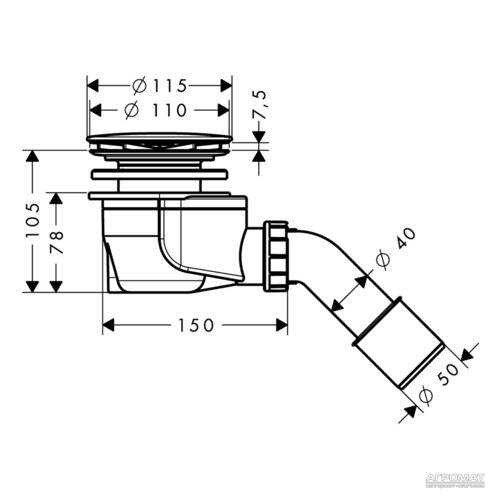 Сифон для душового піддона Hansgrohe  Staro'90 60056000 з гідрозатвором хром, фото 2