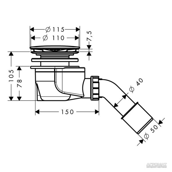 Сифон для душового піддона Hansgrohe  Staro'90 60056000 з гідрозатвором хром, фото 2