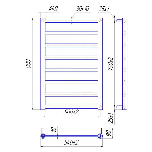 Рушникосушарка водяна Mario Модена 800х540/500 800х540 мм полірована нержавіюча сталь, фото 3