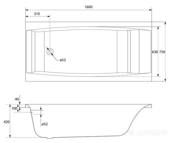 Ванна акриловая Cersanit Virgo 160x75 см с ножками., фото 4