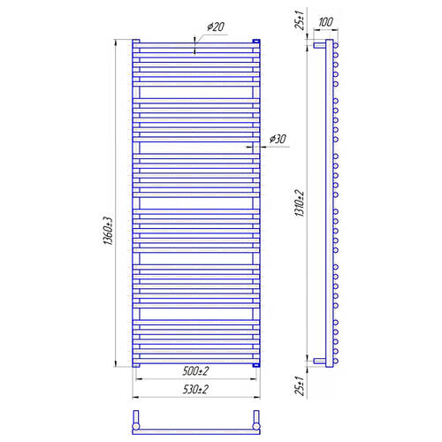 Рушникосушарка водяна Mario Преміум Турін 1360х530/500 1360х530 мм полірована нержавіюча сталь, фото 2