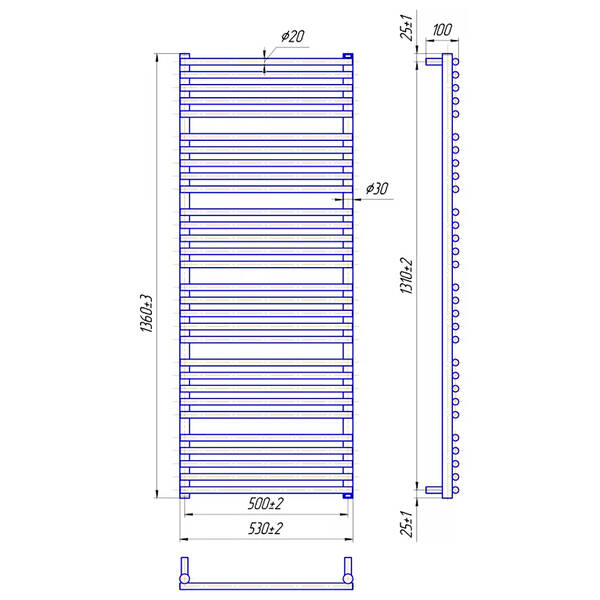 Рушникосушарка водяна Mario Преміум Турін 1360х530/500 1360х530 мм полірована нержавіюча сталь, фото 2