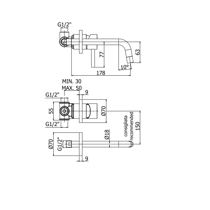 LIG006NO70 LIGHT Змішувач для раковини, вилив 175 мм чорний (1 сорт)