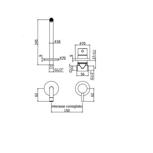 Смеситель скрытого монтажа для раковины Paffoni Light LIG 007 NO70, фото 2