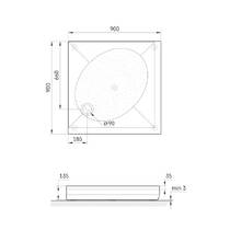 Душевой поддон из искусственного камня Paa ART KV90 KDPARTKV90/00 90х900см квадратный белый глянец, фото №2