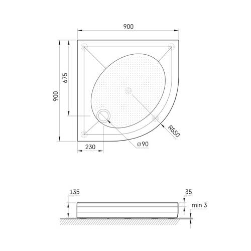 Душевой поддон из искусственного камня Paa ART RO 90 R550 DPARTRO90R550W/00 90х90см 1/4 круга белый глянец, фото 2