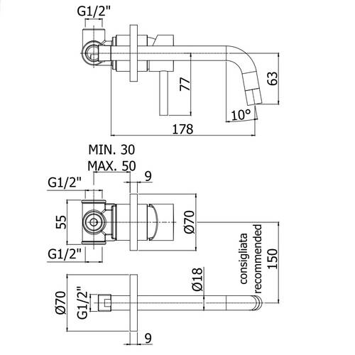 Змішувач прихованого монтажу для раковини Paffoni Light LIG 006 CR70, фото 2