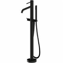 Смеситель для ванны Paffoni Light LIG 032 NO напольный с душевым набором, черный матовый, фото №1