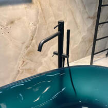 Смеситель для ванны Paffoni Light LIG 032 NO напольный с душевым набором, черный матовый, фото №4