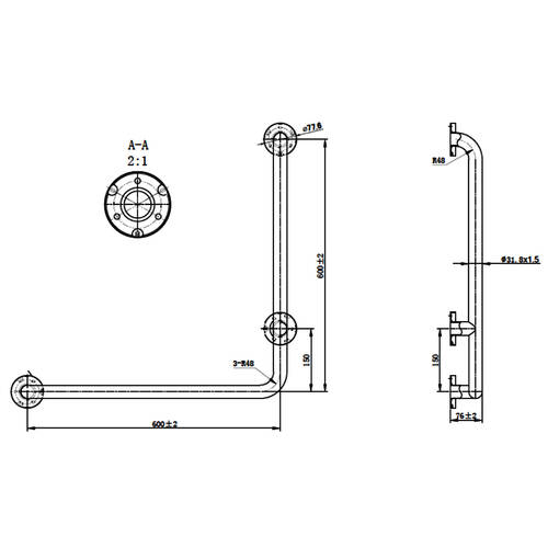 Поручень Genwec GW11 17 04 01 600x600 мм, матовая нержавеющая сталь, фото 2