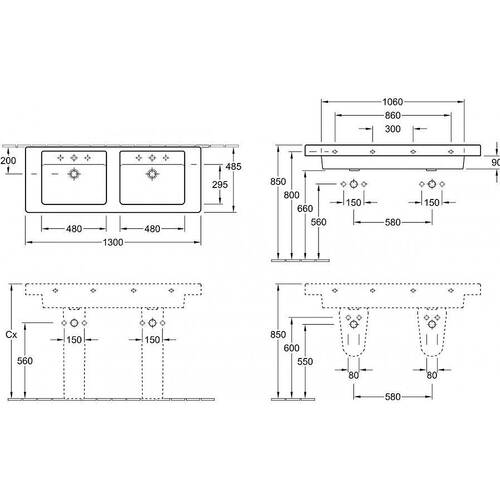 Раковина Villeroy&Boch Architecture 613113R1 130 см подвійна, фото 3