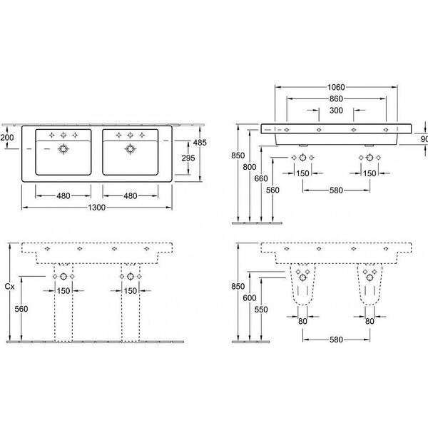 Раковина Villeroy&Boch Architecture 613113R1 130 см подвійна, фото 3
