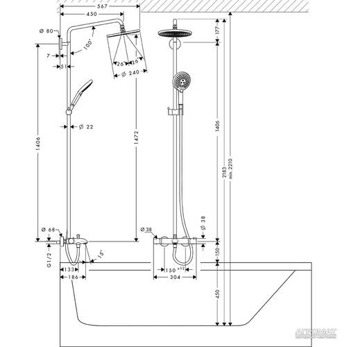 Душова система Hansgrohe Raindance Select 27117000 з термостатом, фото 2