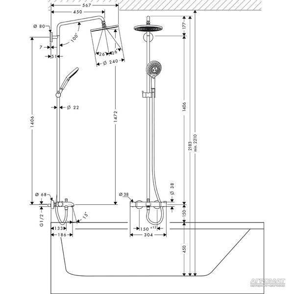 Душова система Hansgrohe Raindance Select 27117000 з термостатом, фото 2