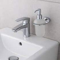 Дозатор для рідкого мила Devit Prestige 8050124SD з тримачем хром/білий, фото №4