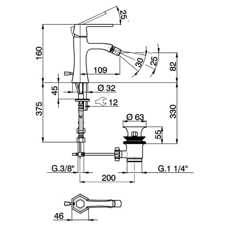 CH000554.7C CHERIE Змішувач для біде, золото, чорні вставки (1 сорт)