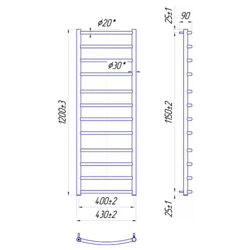 Полотенцесушитель водяной Mario Классик 1200х430/400 1200х430 мм полированная нержавеющая сталь, фото 2