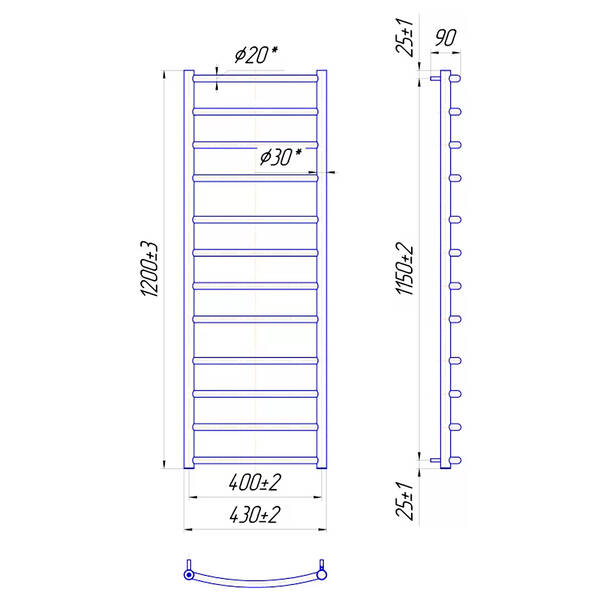 Полотенцесушитель водяной Mario Классик 1200х430/400 1200х430 мм полированная нержавеющая сталь, фото 2