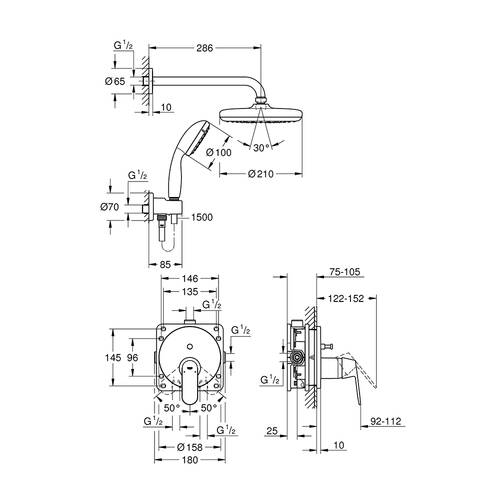 Душевая система скрытого монтажа Grohe Eurosmart Cosmopolitan 25219001 с системой Tempesta 210, фото 3