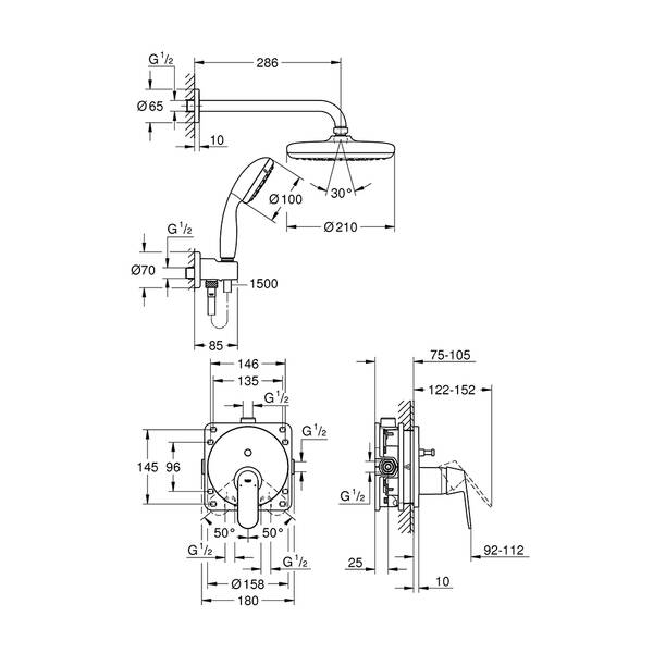 Душевая система скрытого монтажа Grohe Eurosmart Cosmopolitan 25219001 с системой Tempesta 210, фото 3