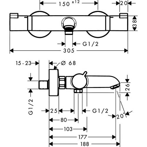 Смеситель для ванны Hansgrohe Ecostat Comfort 13114700 с термостатом, белый матовый, фото 2