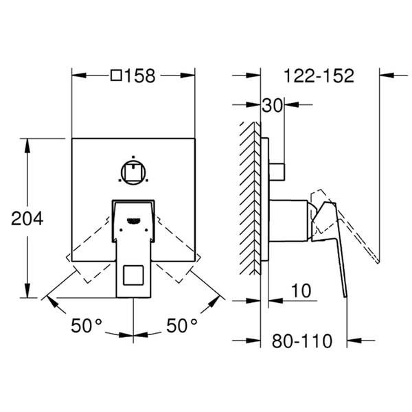 Змішувач прихованого монтажу для ванни/душу Grohe Eurocube 24094000 на 3 положення, хром, фото 4