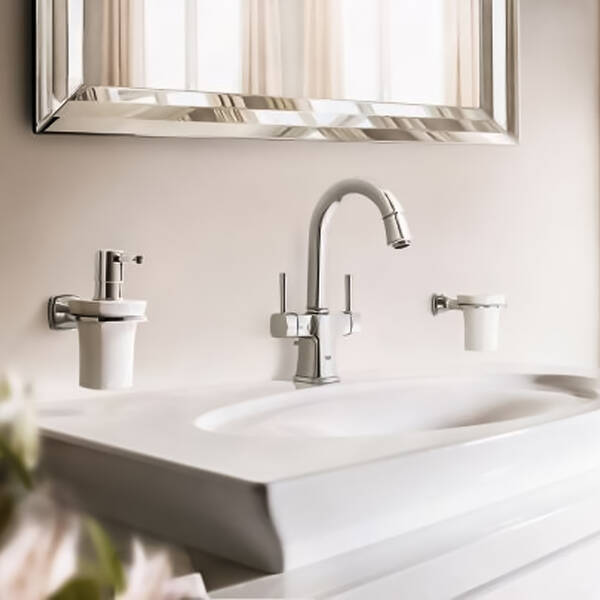 Дозатор для рідкого мила Grohe Grandera 40627IG0 з тримачем, хром/золото, фото 3