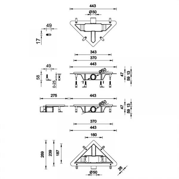 Душовий трап Styron STY-MF з решіткою Медіум кутовий, фото 2