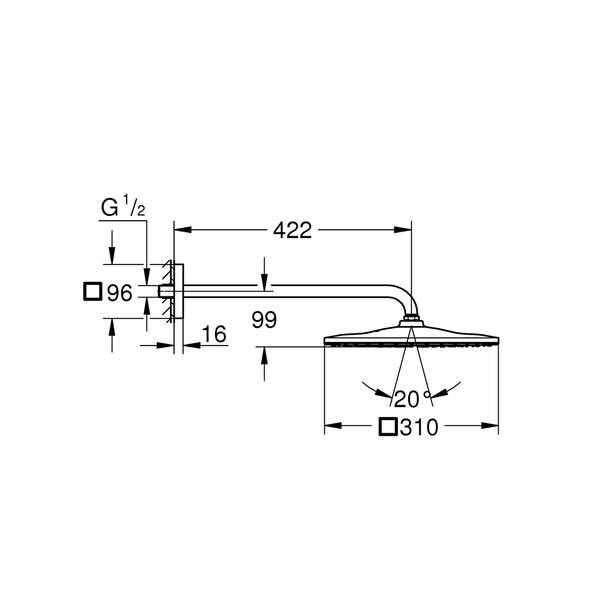 Верхній душ GROHE Rainshower 310 S 26563000 з кронштейном 422 мм, фото 3