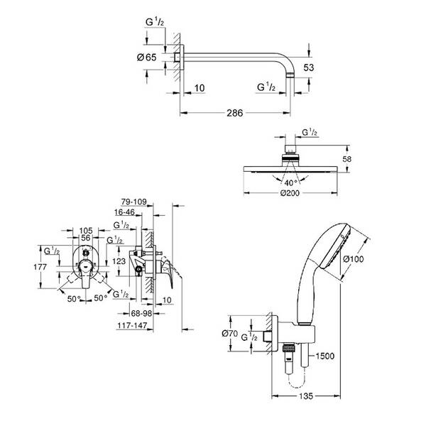 Душова система прихованого монтажу Grohe Bau Flow 2904500A, фото 2