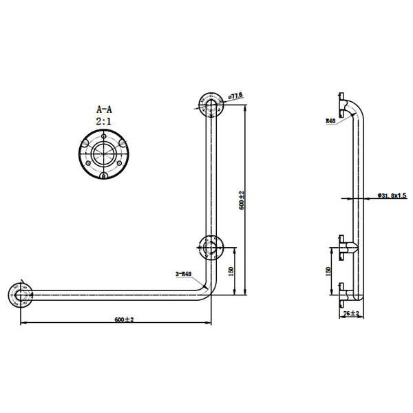 Поручень Genwec GW11 17 04 02 600x600 мм, полированная нержавеющая сталь, фото 2