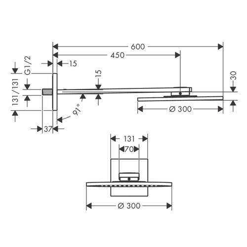 Верхній душ Axor 35300260 300 мм, брашований хром, фото 3
